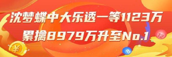精选大乐透各人：沈梦蝶中头奖1123万升至榜一！
